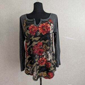 Floral Camouflage Long Sleeve Top 1x